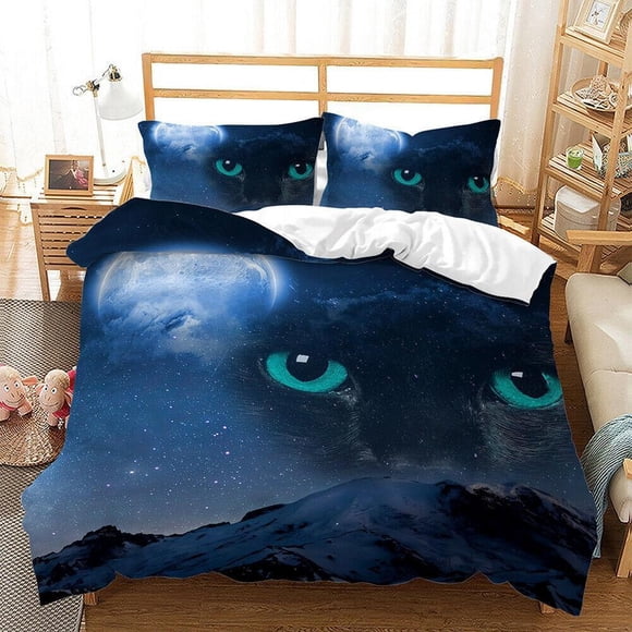 Full Moon Night Elk Black Quilt Duvet Cover Set Kids 3-Piece Bedding Set
