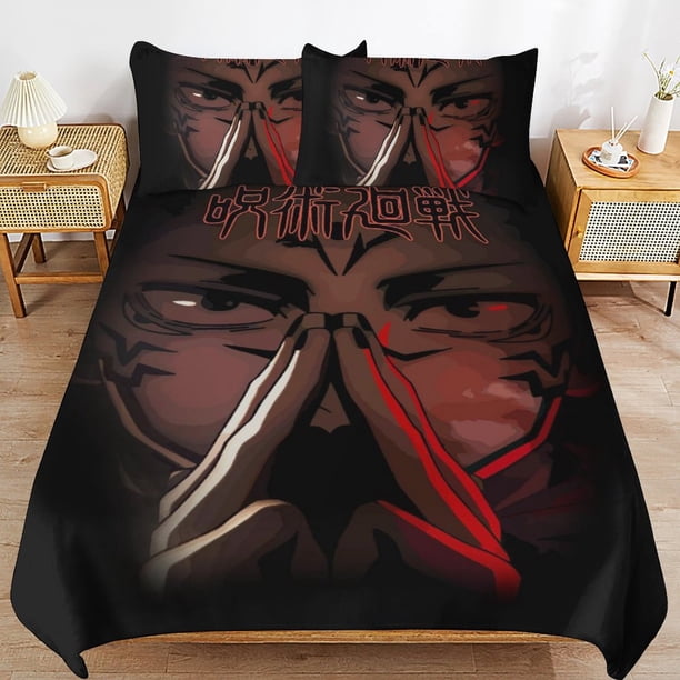 Jujutsu Kaisen Bedding Set Duvet Cover Comfortable and Lightweight Cartoon Bedding 3 Piece Bed Set