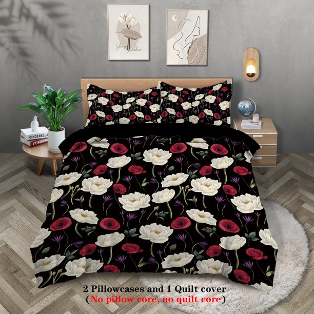 x103 Bed Sheets-piece natural floral pattern printed down duvet cover ( duvet cover pillowcases, no core) bedding set 3-Piece Bedding Set (1 Duvet Cover + 2 Pillow Shams) nj103