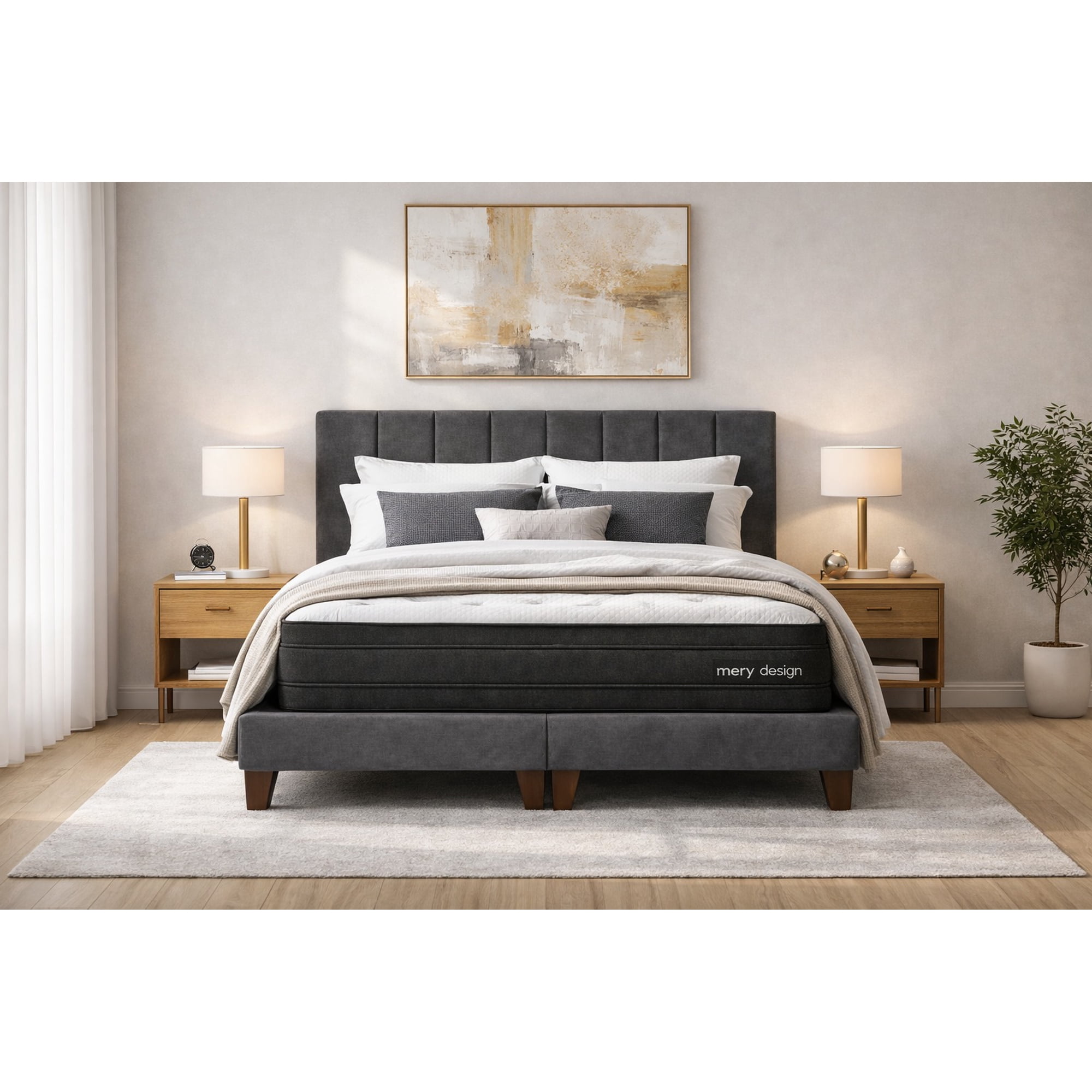 Ethan Desing - Cama 2 Plazas Completa | Base Europea + Colchón Excellense Plus 25cm + Respaldo Tapizado