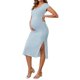 thumbnail image 4 of INSPIRE CHIC Vestidos de maternidad divididos para mujeres, ajustados, fruncidos, de punto acanalado, para sesión de fotos, vestido de embarazo, talla extra grande, azul claro, 4 of 6