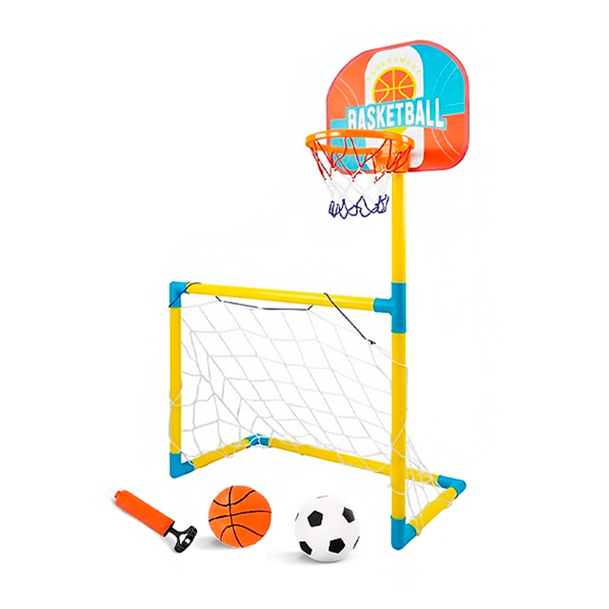 Genérico - Arco De Futbol Infantil Plegable 49 X 64 Cm + Doble Pelota + Soporte Basket - 5019