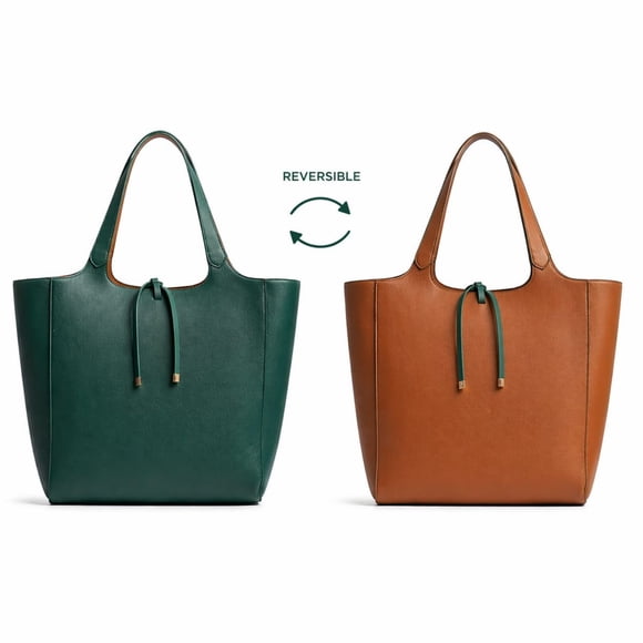 Cartera Shopper Reversible Verde Y Café Claro 49x34x14 Cm