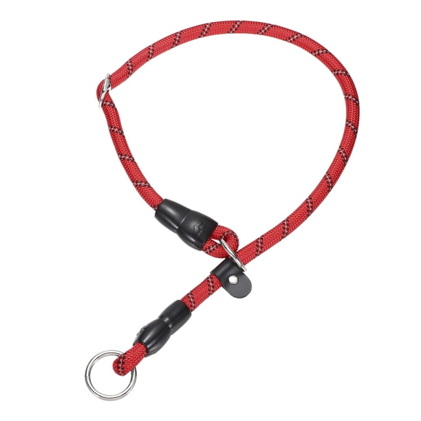 Collar Deslizante para Perros, Cuerda de Nylon Reflectante Sin Tirones con Tope Ajustable y Anillo de Parada, (L-26 Pulgadas, Rojo)