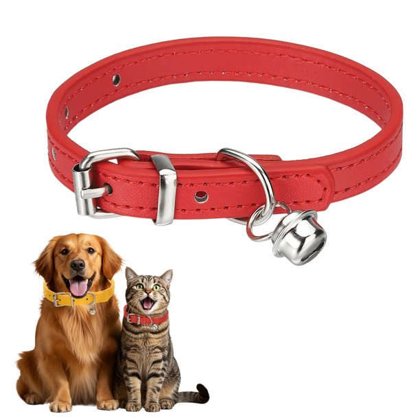 Collar para Perro Uxcell con Campana Hebilla Ajustable Cuero PU Collares para Perros 10" Rojo