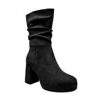 Danicolle Calzado - Bota De Mujer, Negra Con Plataforma Y Diseño Arrugado