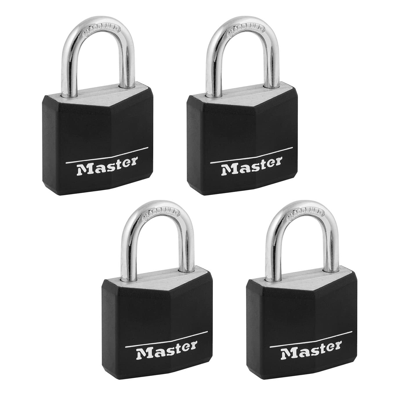 Candado Con Llave Padlock Master Lock 131q, Negro, Para Exteriores, Paquete De 4