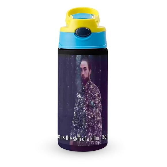 Esta es la piel de un asesino, Bella Botella de Agua con Tapa Pop Top de Un Toque, Acero Inoxidable, a Prueba de Fugas, para Deportes, Botella Infantil azul 12 oz
