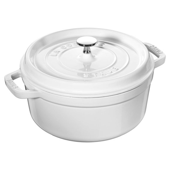 STAUB Cazuela de Hierro Fundido 4 cuartos redonda, Fabricada en Francia, Rinde 3‑4 personas, Blanco