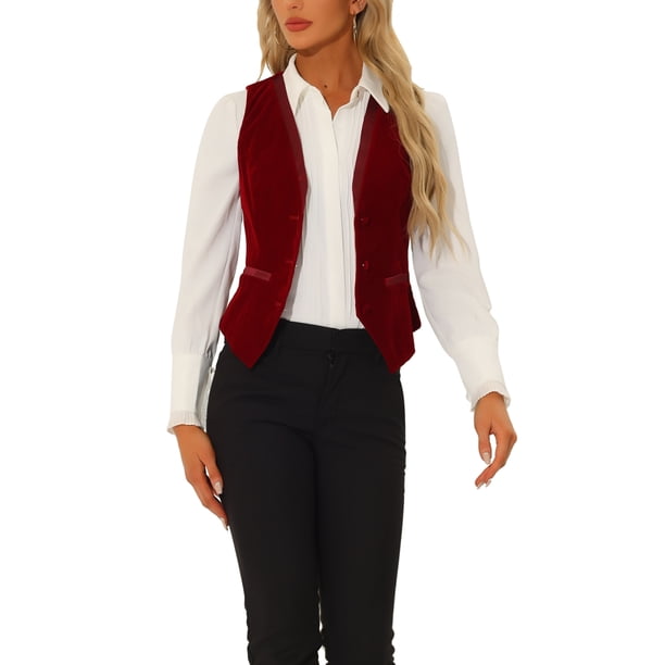 INSPIRE CHIC Chaleco de Traje de Terciopelo para Mujer Retro Sin Mangas Steampunk Blazer Chaleco Elegante S Burdeos