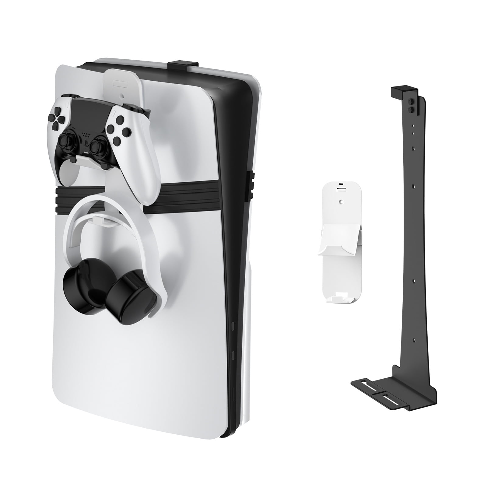 Genérico - Compatible Con El Soporte De Pared Ps5 Pro/slim/console Con Gancho De Almacenamiento Y Colgador De Auriculares De Mando Para La Organización De Accesorios De La Consola Playstation 5-negro