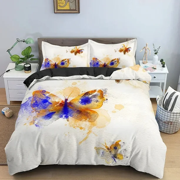 v332 Bed Sheets Butterfly Bedding Set Daisy Pattern Duvet Cover Bedroom Comforter Covers Single Twin King Size Quilt Cover Home Textile 3-Piece Bedding Set (1 Duvet Cover + 2 Pillow Shams) Bed Sheets