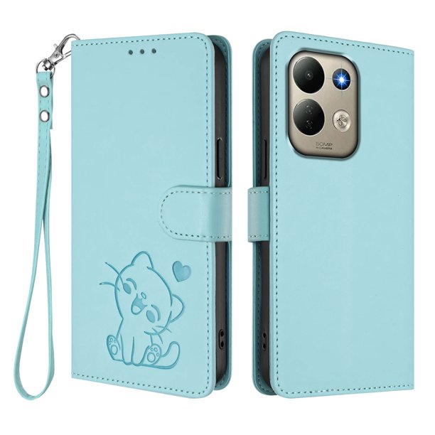 Xiaomi Redmi 17 4G/5G Funda Billetera con Estampado de Gato, Verde Claro