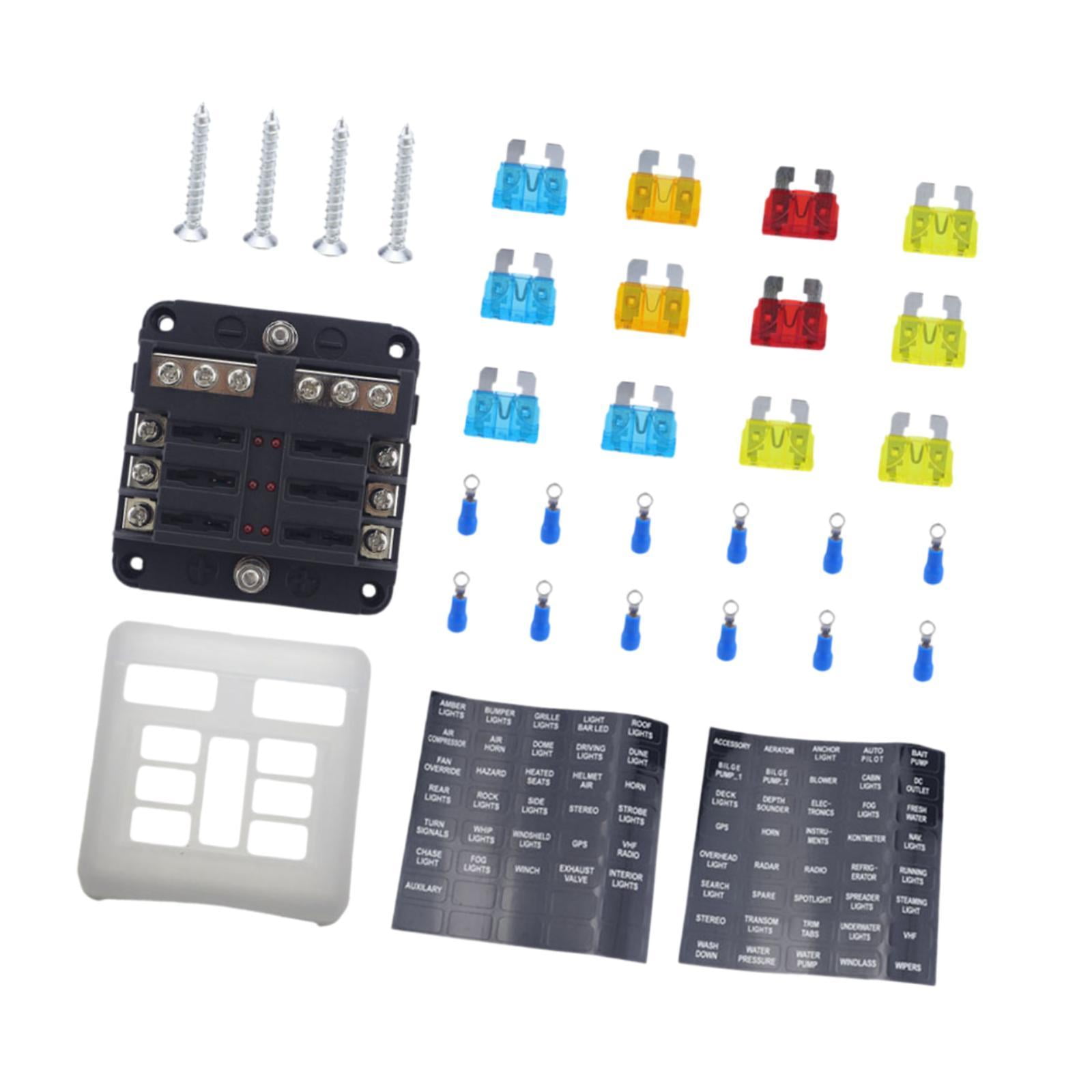 Magideal - Bloque De Fusibles De Cuchilla Genérico De 12 V 30 A Con Etiquetas Adhesivas Con Indicador Led, Caja De Fusibles, Panel De Fusibles Para Automóviles,