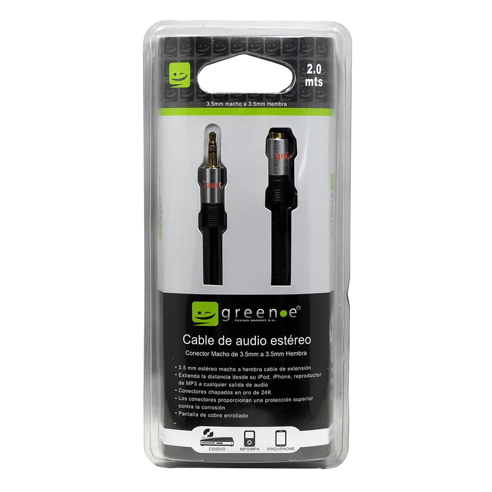 Green E - Cable Audio Extensión Macho - Hembra / 3.5mm / 2 Metros