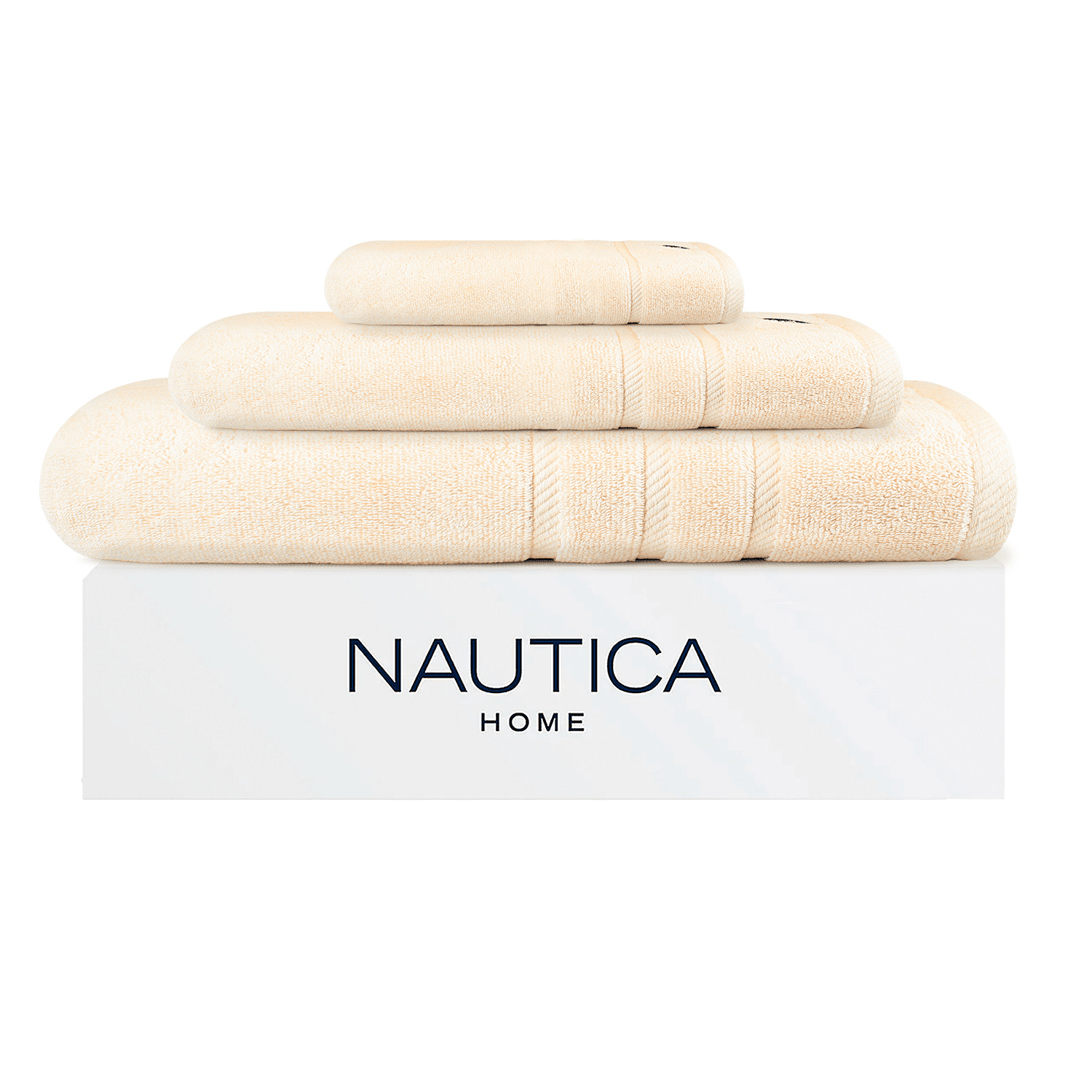 Set 3 Toallas Nautica Signature Cara+mano+cuerpo 100% Algodón Alta Calidad Beige