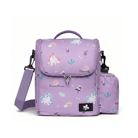 Utazo - Lonchera Térmica Escolar Bolso Almuerzo Colación Niña Morado Unicornio