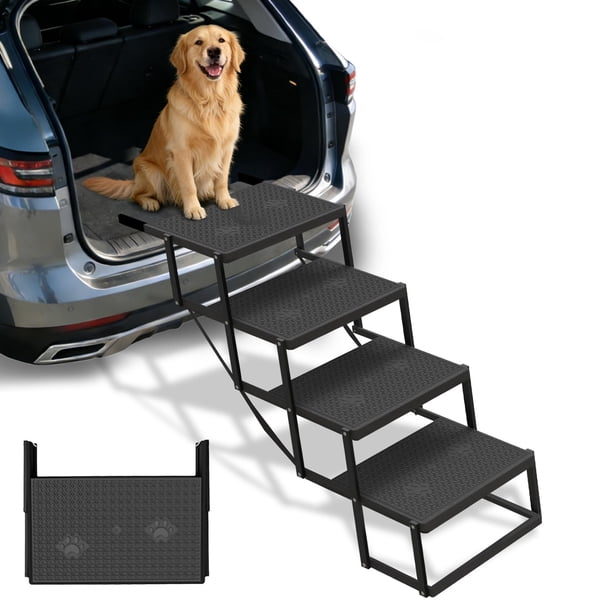 Escalones para Perros para Auto, Camioneta, SUV, Escaleras para Perros con Superficie Antideslizante Mejorada, Rampa Plegable para Perros, Escaleras para Perros Grandes, 4 Peldaños