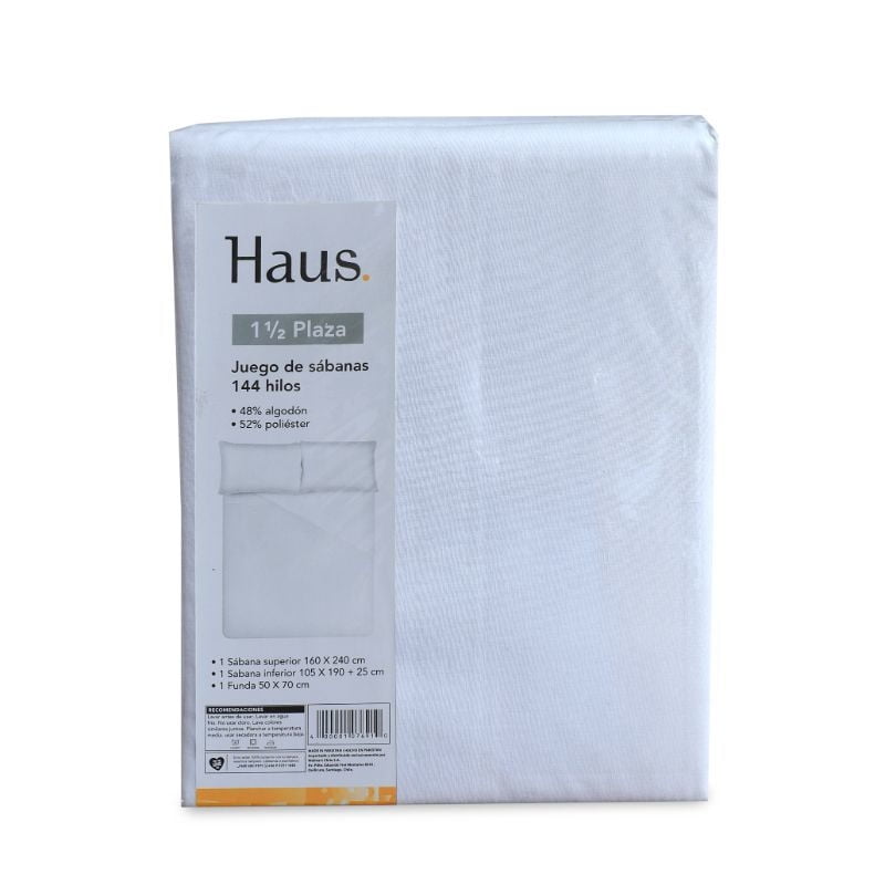 Haus - Juego De Sábanas 1.5 Plaza 144 Hilos 100% Algodón