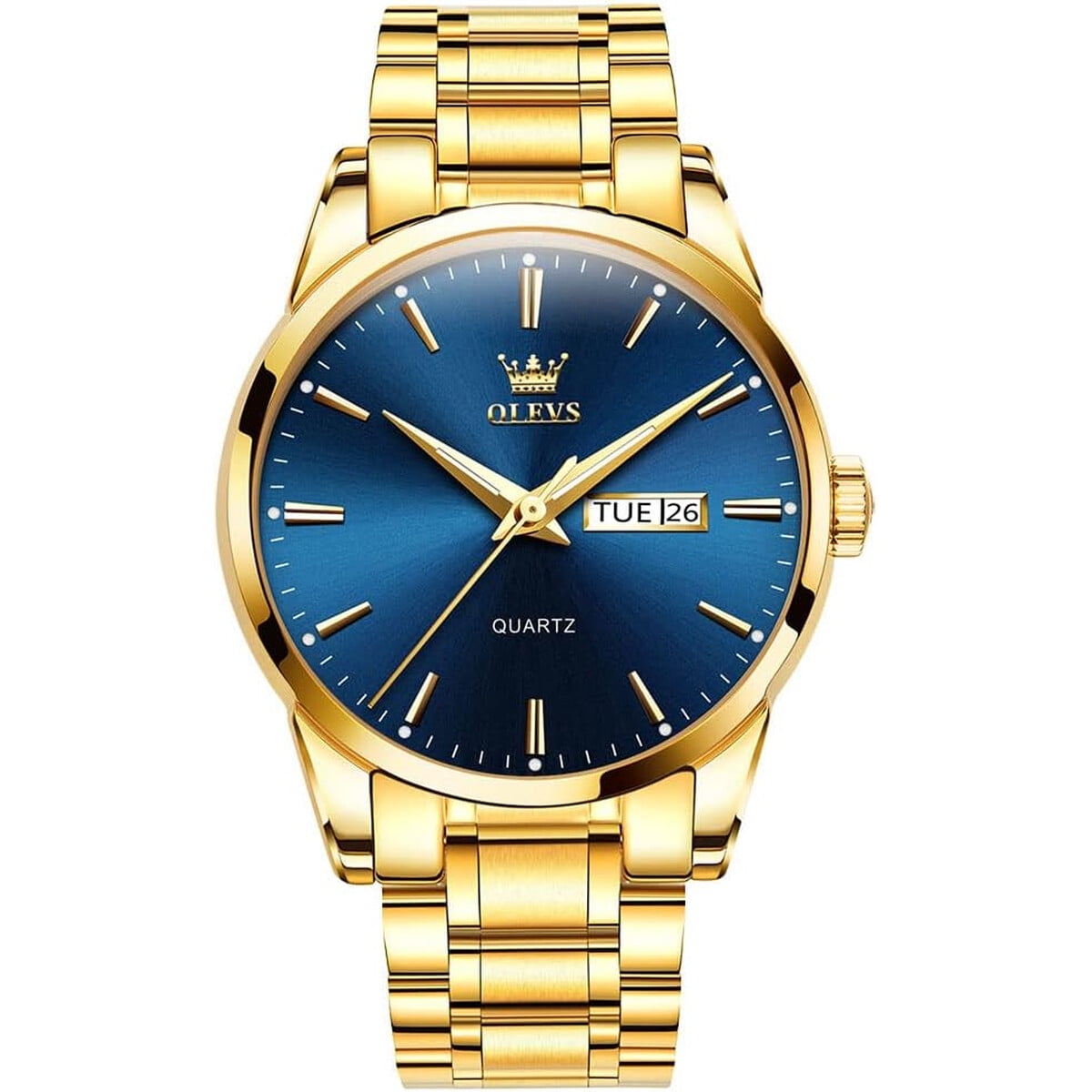 Reloj Hombre Olevs Ouwsg6898ggcjl Acero Inoxidable Azul Oro Día Fecha