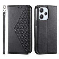 Funda Flip Foxdock Para Xiaomi Redmi 12 , Estilo Billetera Con Diseño Rombo, Correa De Mano Y Soporte, Uso Diario