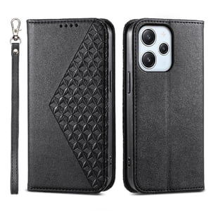 Funda Flip Foxdock Para Xiaomi Redmi 12 , Estilo Billetera Con Diseño Rombo, Correa De Mano Y Soporte, Uso Diario
