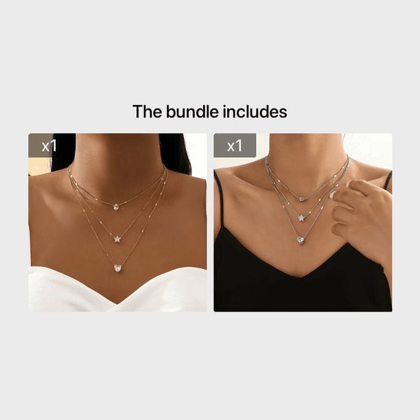 Retro Reticulated Star Pendant Necklace - Zircon Multi-Layer Five-Pointed Water Drop Pendant with Clavicle Chain