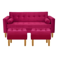 Bodevir - Sofa Retro 3C + 2 Pouf Felpa 04 Burdeo