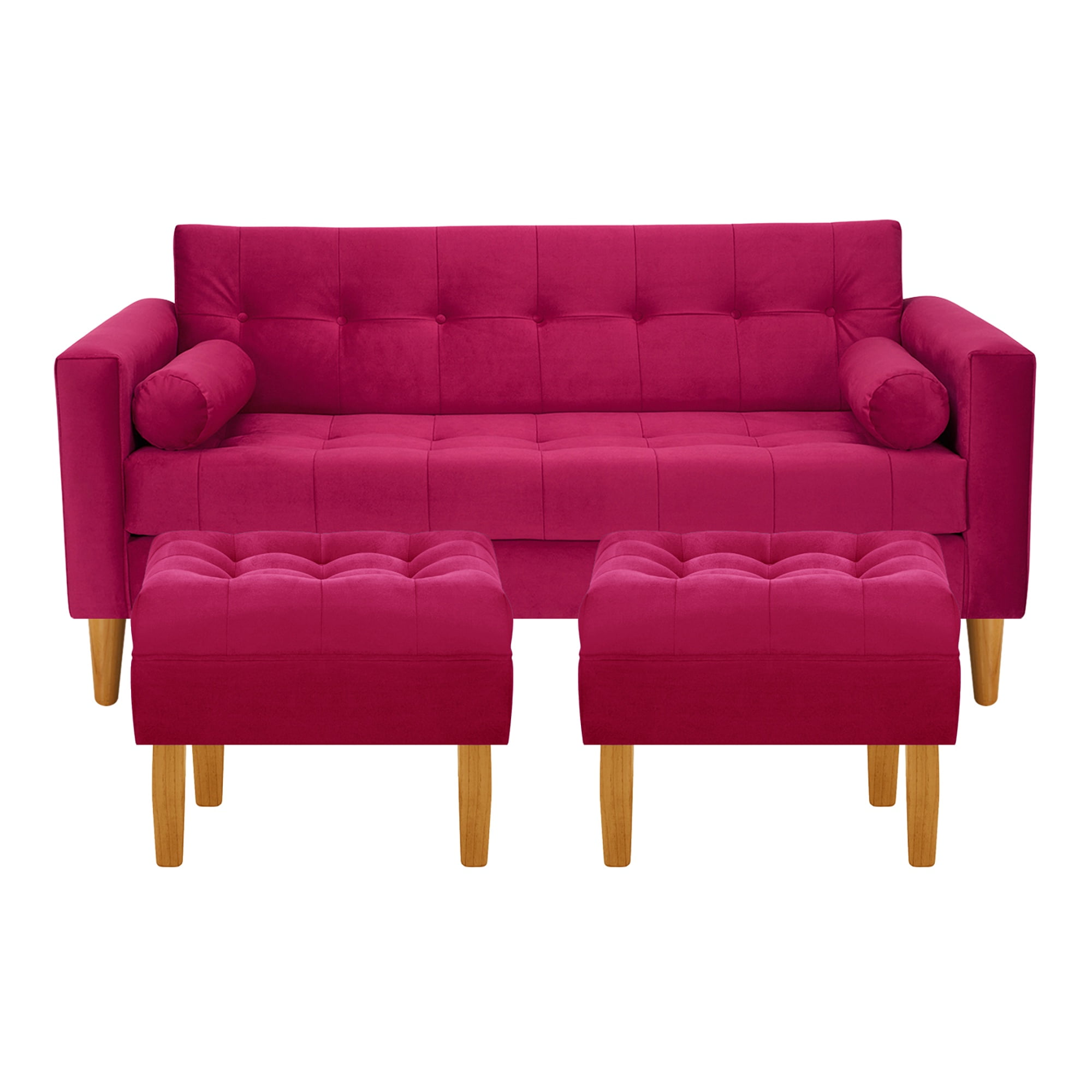 Bodevir - Sofa Retro 3c + 2 Pouf Felpa 04 Burdeo