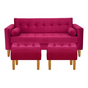 Bodevir - Sofa Retro 3C + 2 Pouf Felpa 04 Burdeo