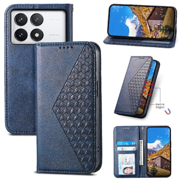Funda Flip FOXDOCK para Xiaomi Poco X6 Pro 5G , Estilo Billetera con Diseño Rombo, Correa de Mano y Soporte, Uso Diario