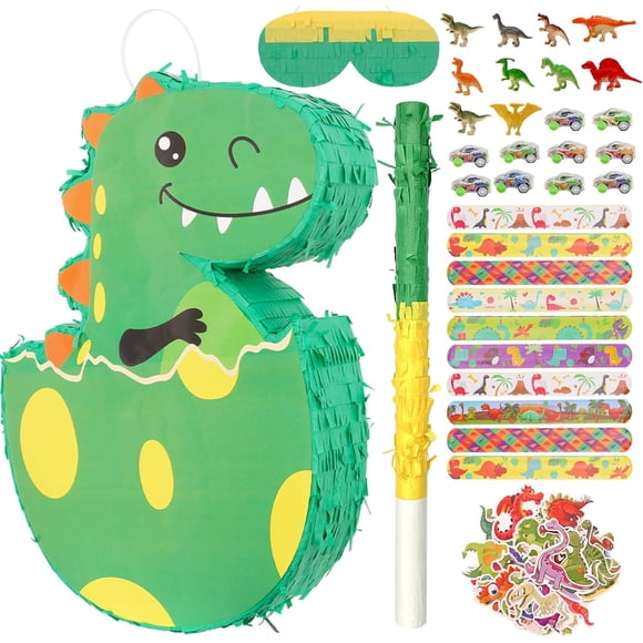 Set de Piñata POPCLAP de Dinosaurio con Palo y Antifaz