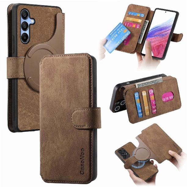 Funda Billetera Magnética para Samsung Galaxy A16 Soporte Tarjetas Desmontable Marrón