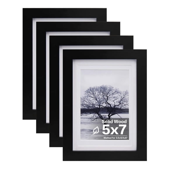 Set de 4 marcos de fotos Egofine de madera maciza, 5 x 7 pulgadas, color blanco