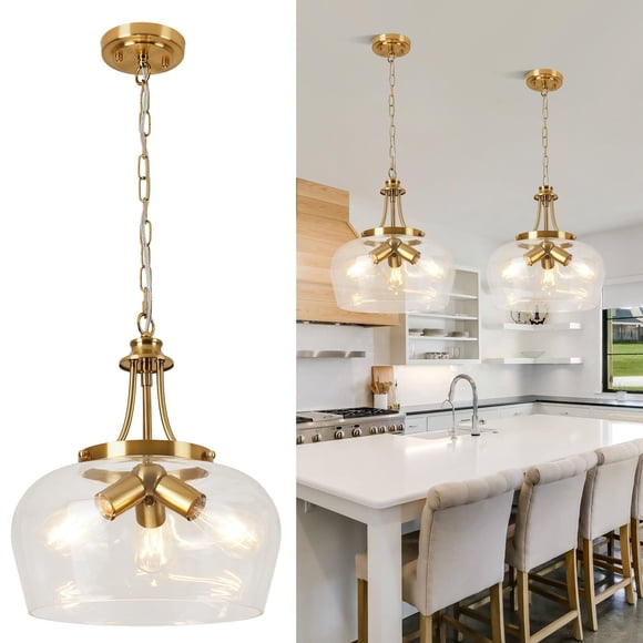 Lámpara colgante UnicozoHome de 3 luces, dorada, vidrio de 36 cm