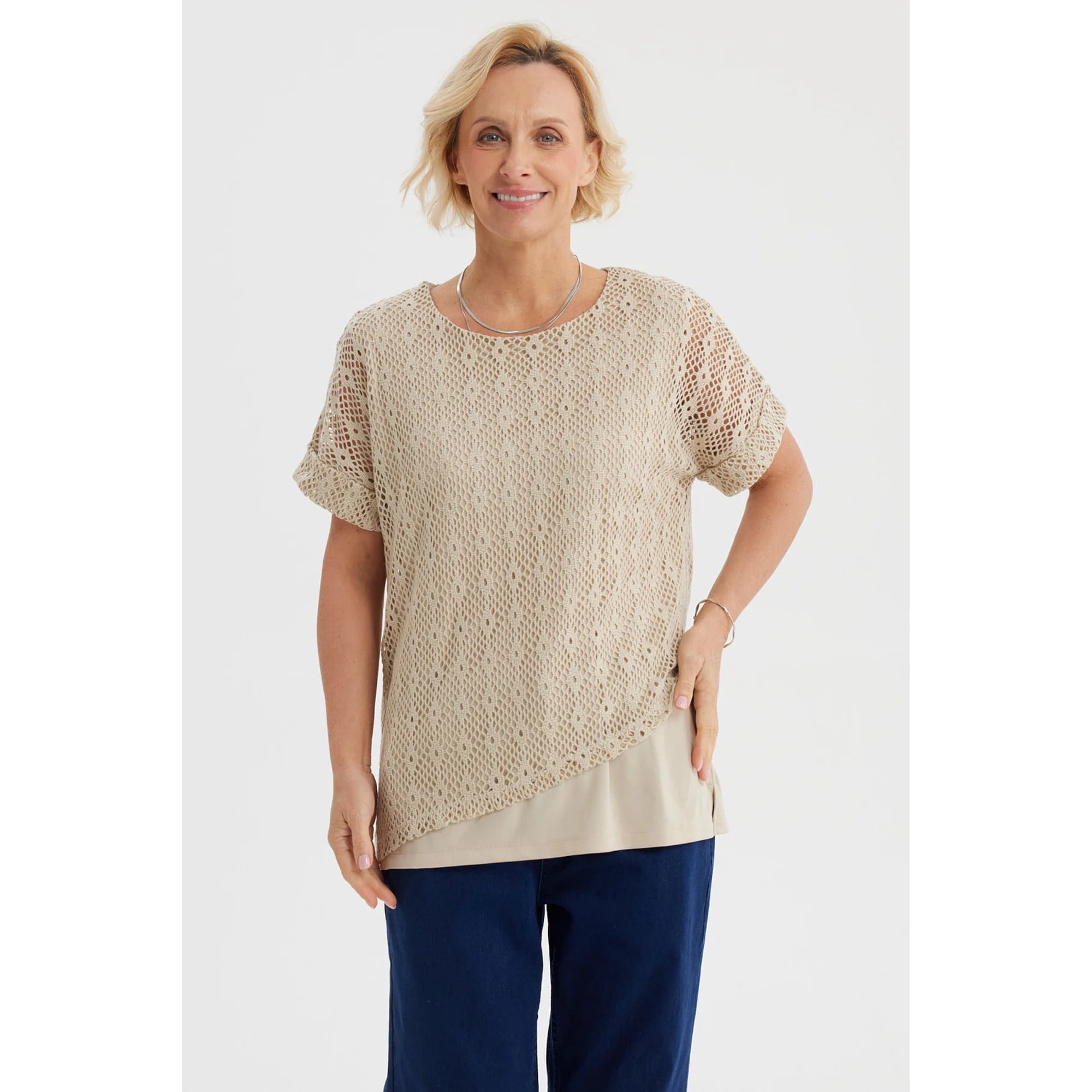 Fashionspark - Polera Mujer Calada Beige Claro