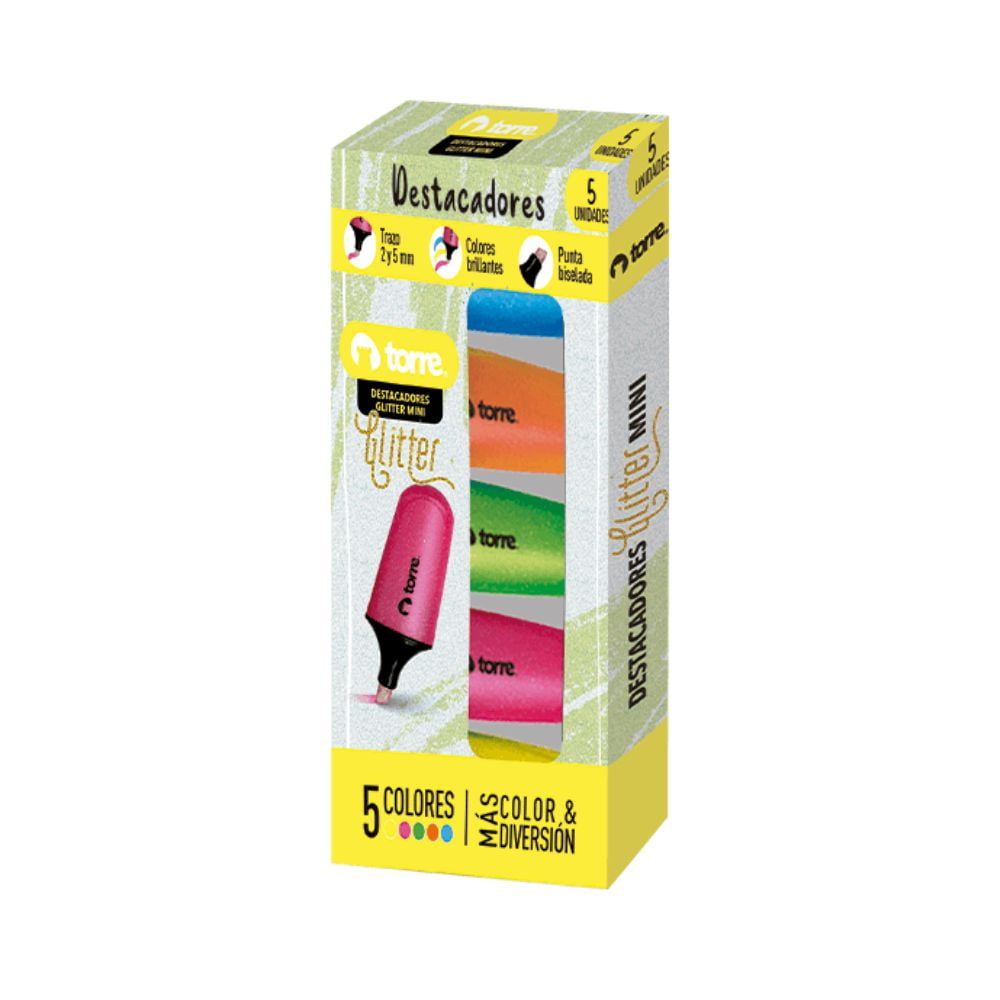 Torre - Bl. Destacadores Glitter Mini 5 Col Torr
