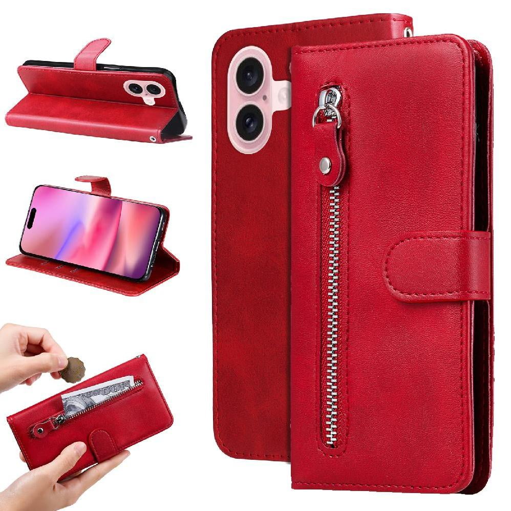 Gangxun - Funda Con Cremallera Para Iphone 16, Carcasa Cartera De Cuero Pu Con Soporte Y Tarjetero