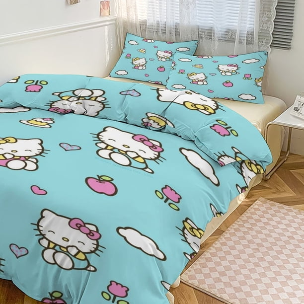 Hello Kitty Print Bedding Set Pattern Duvet Cove Set 3 Pieces 1 Quilt Cover And 2 Pillowcases for Women Men Teens