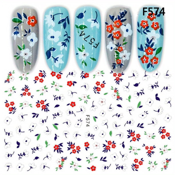 Elegant 3D Floral Nail Art Stickers - Plum Blossom, Sunflower, and Flower Sliders - Self-Adhesive Manicure Decoration