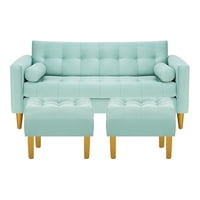 Bodevir - Sofa Retro 3C + 2 Pouf Felpa 01 Verde Agua
