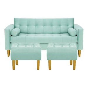 Bodevir - Sofa Retro 3C + 2 Pouf Felpa 01 Verde Agua