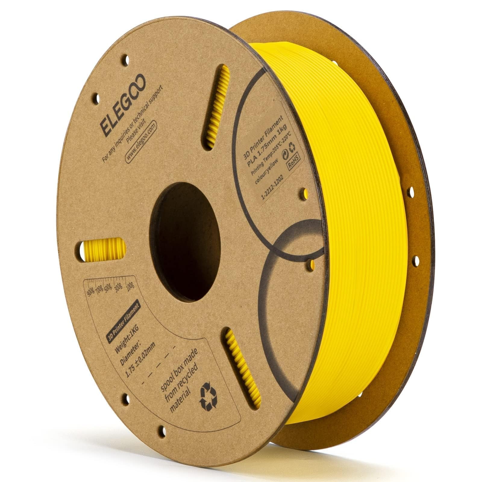 Filamento Para Impresora 3d Elegoo Pla De 1,75 Mm, Amarillo, 1 Kg