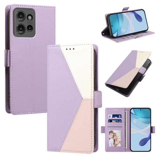 Funda Cartera para Motorola Edge 50 con Cierre Magnético, Tricolor, Morado