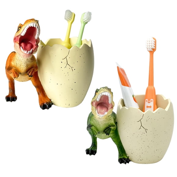 Porta cepillos de dientes FlidRunest 2 unidades Dino verde y naranja