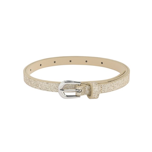 Cinturones Brillantes y Relucientes para Mujeres, 0.5" de Ancho, Extra Delgado, Cinturón de Cuero PU para Vestidos de Fiesta Jeans 36.2x0.5" Oro