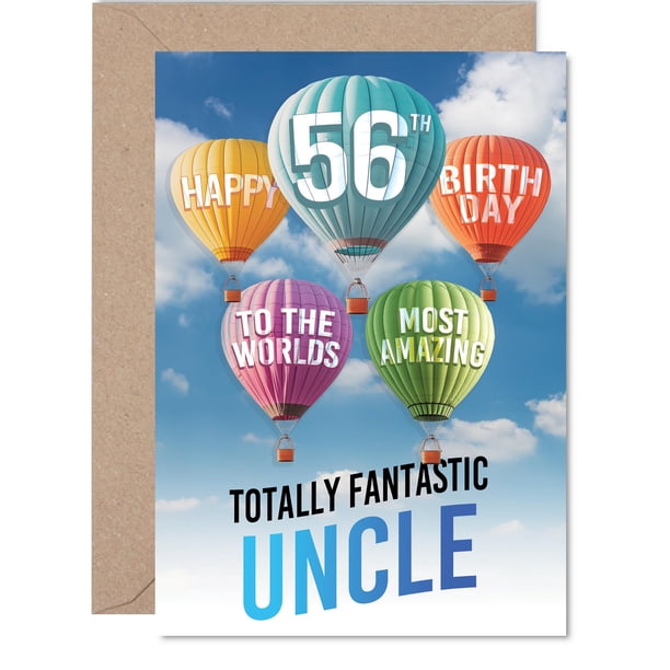Tarjeta de felicitación con globo aerostático para cumpleaños número 56 de Giftzie Uncle