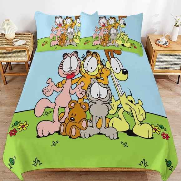 x98 Garfield Bed Duvet Cover Microfiber Bedding Sets 3D Printed Lightweight 3 Piece Comforter Sets, 1 Duvet Cover And 2 Pillow Shams for Kids Boys Girls 79"x90" jn98