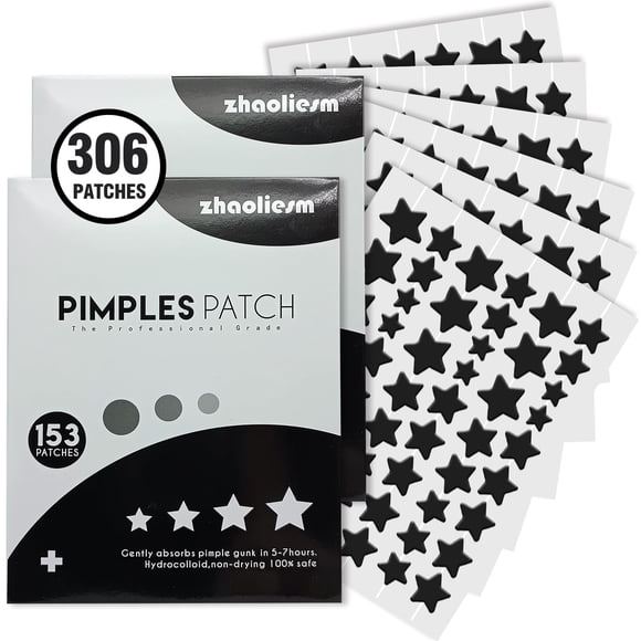 Parche antiacné ZHAOLIESM 306 unidades con forma de estrella hidrocoloide