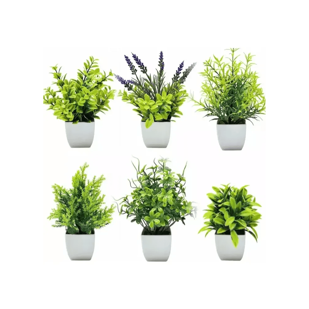 Belug - "6 Plantas Artificiales Flores Macetas Decorativas Bonsai Verde